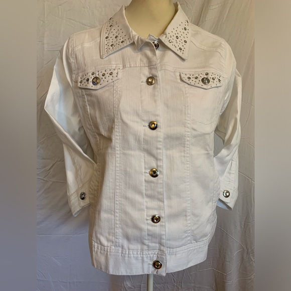 White and rhinestones jean jacket - Picture 1 of 5